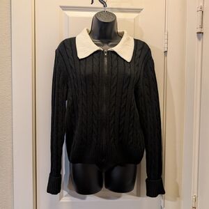 Black & Cream Cider Knit Zip Up Sweater